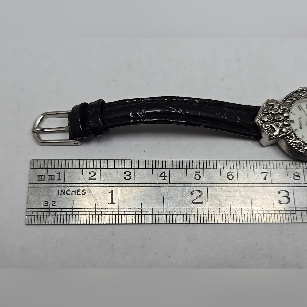 Womens Vintage Sasson Watch Silver Tone Mother of Pearl Marcasite New Battery - Picture 8 of 12